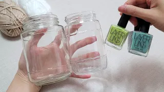 Я проделала НЕВЕРОЯТНУЮ работу со стеклянной бутылкой, пряжей, лаком для ногтей.