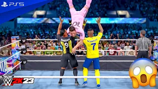 WWE 2K23 - Cristiano & Benzema vs. Messi & Neymar - Elimination Tag Team Match | PS5™ [4K60]