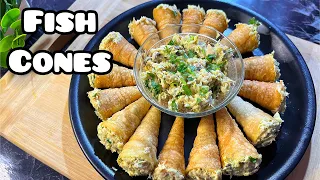 5 MINUTES EASY SNACK | FISH CONE RECIPE | EASY PARTY STARTERS #fishcone #goaneasysnacks #cuisine