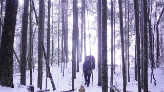 [Alone Winter Wilderness] Heavy Snow Hot Tent Camping with my Dog