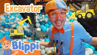 Blippi's Construction Vehicle Indoor Playground! | Excavator | Blippi Educational Videos for Kids