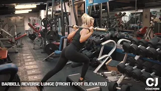 Barbell Reverse Lunge Front Foot Elevated | Grow your Glutes