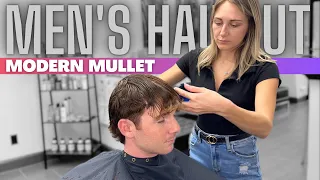 Men’s Haircut tutorial | Modern Mullet | Lady Barber ASMR ￼