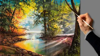 👍 Acrylic Painting - Summer Afternoon / Landscape Art / Easy Drawing Tutorials / Satisfying Relaxing