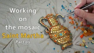 Working on the mosaic Saint Martha part1 - Mosaic Tutuorial