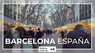 4K Walking Tour Barcelona, Spain | La Rambla - From Plaça de Catalunya to Port de Barcelona