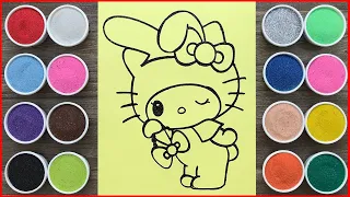 Pinky kumori so cute, sand painting, how to drawing, panting with sand (Chim Xinh channel)