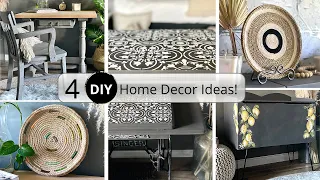 4 Home Decor DIY:wall plates, chalk painted desk, IOD transfer & stencil furniture makeover|ASMR diy