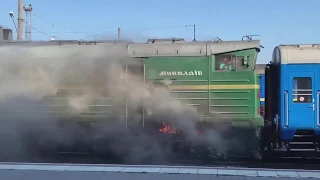 Видео:Пожар поезда в Николаеве