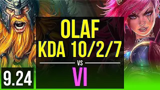 OLAF vs VI (JUNGLE) | 3 early solo kills, KDA 10/2/7 | Korea Master | v9.24