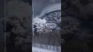 Russia's Shiveluch Volcano erupts, sending ash into the sky #shorts