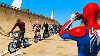 Bicycle challenge Ramps GTA V Mods Spiderman and Pinhead Freddy Krueger Pennywise Ghostface Stan Lee