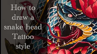 How to draw a snake head -Tattoo style