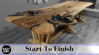 Making the Live Edge Slab Family Dining Room Table With Epoxy Fill For Video Edit