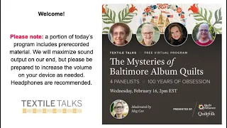 Textile Talk: The Mysteries of Baltimore Album Quilts: 4 panelists = 100 Years of Obsession