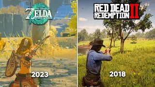 The Legend of Zelda Tears of the Kingdom vs Red Dead Redemption 2 - Details and Physics Comparison