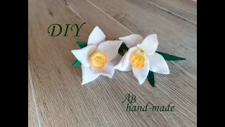 Нарцисс из фетра./DIY: Daffodil Felt Flower.