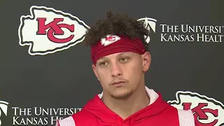 Patrick Mahomes addresses the media at offseason training