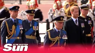 Prince Harry & William walk side-by-side behind Queen’s coffin reunite in grief in Royal procession