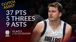 Luka Doncic 37 pts 5 threes 9 asts vs Nets 21/22 season