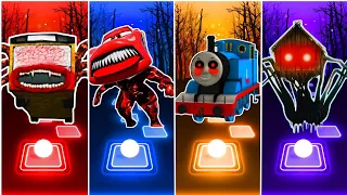 Bus Eater vs McQueen Monster Eater vs Thomas Train Exe vs Spider House Head | Tiles Hop EDM Rush