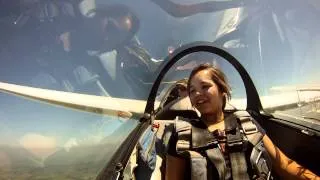 Girl has funny reaction to a Zero-G Pushover in a Sailplane
