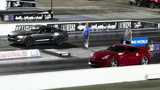 Ford Mustang EcoBoost 2.3L Turbo I4 Vs. Red Nissan 370Z Nismo Drag Race Las Vegas 6-2-2023 - 4K UHD