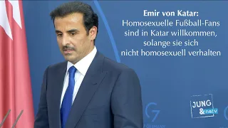 Emir von Katar: Schwule Fußballfans müssen sich an unsere Kultur halten - Kanzleramt-PK 20. Mai 2022