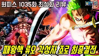 [원피스 1035화 최신화 풀버전 리뷰]오황 루피급 패왕색 류오 각성자 조로 VS 사황최고간부 킹 마지막 전투의 결말...