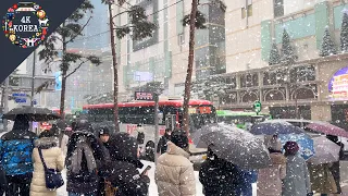 🌨❄⛄ Strong Heavy Snowy Day, Insadong to Myeongdong | 4K KOREA | Dec.2022