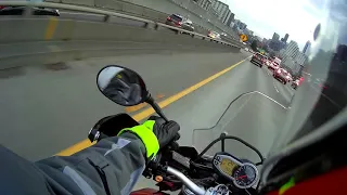 Riding 2015 Triumph Explorer in busy Seattle Traffic