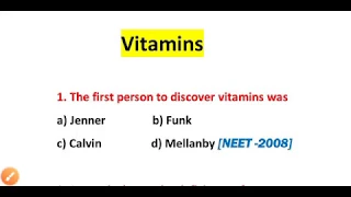 Biochemistry MCQs : Vitamins : Most Important Questions for NEET