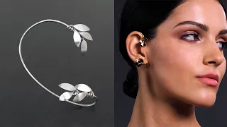 Greek style sterling silver olive leaves ear cuff earring | Emmanuela®