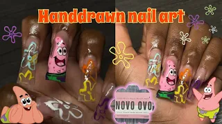 WATCH ME WORK | PATRICK STAR NAIL ART | Long Duck Nails | Pop off method 🔥