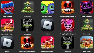 Zoonomaly,Roblox,Poppy Playtime Chapter 3,Garten of Banban 6,Dark Riddle 2 - Mars,Poppy Playtime 3