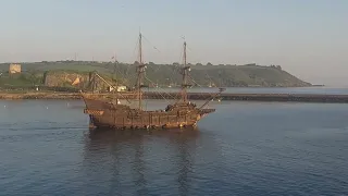 THE ANDALUCIA GALLEON LEAVING PLYMOUTH UK ON A GORGEOUS SUNNY EVENING.