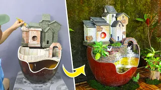 Turn broken jar into diorama waterfall aquarium | Creative DIY ideas