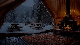 Campsite Serenity in Snowy Landscapes - Relaxing with Jazz Tunes, Study, and Cozy Shelter