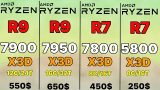 7800x3d vs 7900x3d VS R7 5800X3D VS R9 7950X3D + RTX 4090 OC RYZEN 7900X3D GAMİNG BENCHMARK