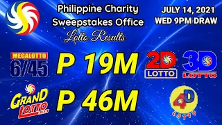 Daily Lotto Result | July 14, 2021 9PM WED PCSO 6/45, 6/55, 2D, 3D, 4D Lotto DRAW RESULTS