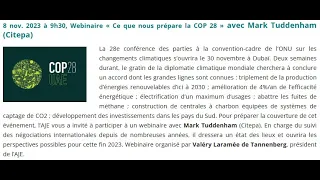 Webinaire AJE "Ce que nous prépare la COP 28" avec Mark Tuddenham (Citepa)