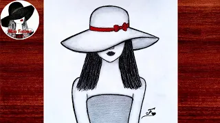 How to draw a girl wearing hat Step by Step - Very easy girl drawing - Pencil drawing