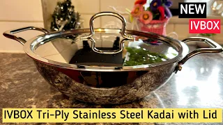 IVBOX® Platina Induction Bottom 26cm Tri-Ply Stainless Steel Kadai with Lid, 3 LTR (26cm)