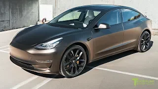 Black Model 3 goes Black and Gold with 20" Flow Forged Wheels and Carbon Fiber