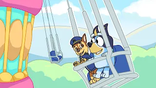 CHASE DE PAW PATROL Y BLUEY TIENEN UNA CITA EN EL PARQUE DE ATRACCIONES EN MINECRAFT 😊