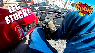 Biker Pinned Under Bike After Crash