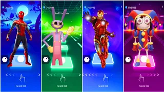 Spider-Man 🆚 Amezing Digital Circus Jax 🆚 Iron-Man 🆚 Pomni | Who Is Best?🎯 in Tiles Hop EDM Rush🎶