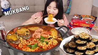 Cooking Mukbang :) Spicy Fire Seafood jjamppong | Hot Pepper Gimbap.