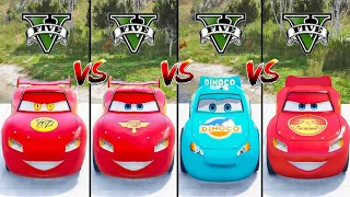 Lightning McQueen On The Road Vs Dinoco Vs Dragon Vs Wgp McQueen In GTA 5 Who Will Be The Winner?