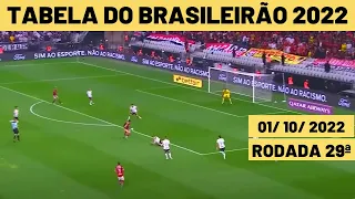 🔴RODADA 29ª TABELA DO BRASILEIRÃO 2022  - CLASSIFICAÇÃO DO BRASILEIRÃO 2022 HOJE 01/10/2022